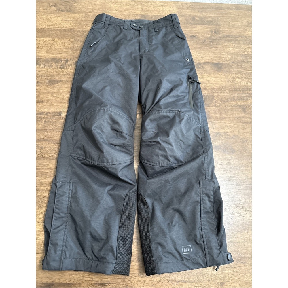 REI Snow Ski Pants Boys Size Small 8 Black Fleece Lined Adjustable Waist Nylon